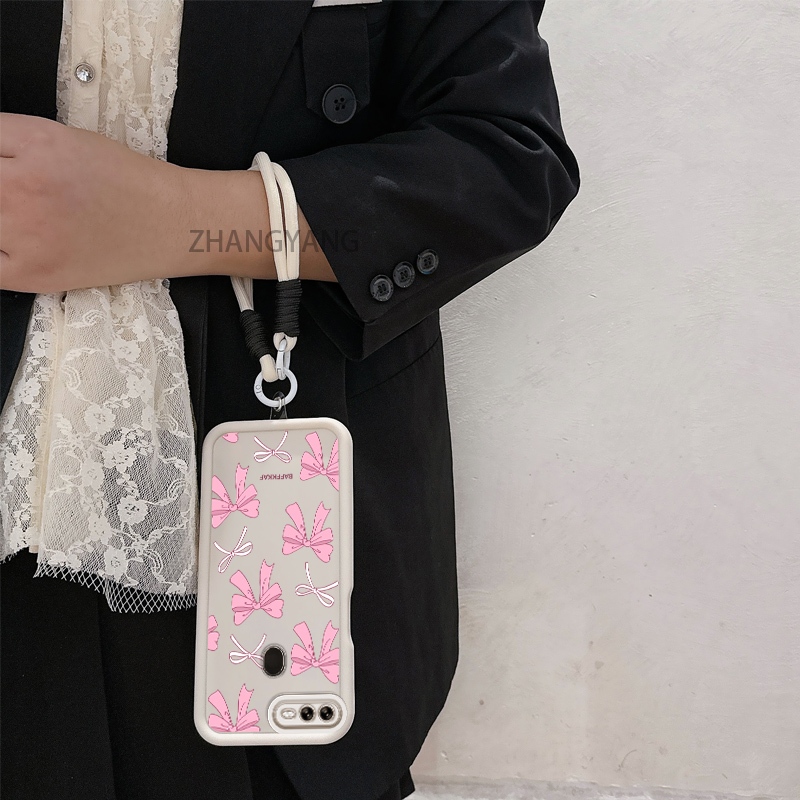 Ốp Lưng Cho OPPO A5s A12 A7 F9 Silicone TPU Chống Rơi Vỏ Điện Thoại Thẩm Mỹ Hoạt Hình Dễ Thương Họa Tiết Nơ Màu Hồng Trắng Thiết Kế Mới Cho Bé Gái