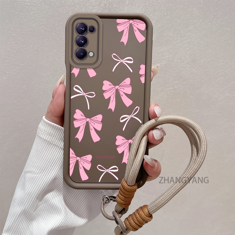 Ốp Lưng Cho OPPO Reno 5 Reno 4 4G Silicone TPU Chống Rơi Vỏ Điện Thoại Thẩm Mỹ Hoạt Hình Dễ Thương Họa Tiết Nơ Màu Hồng Trắng Thiết Kế Mới Cho Bé Gái