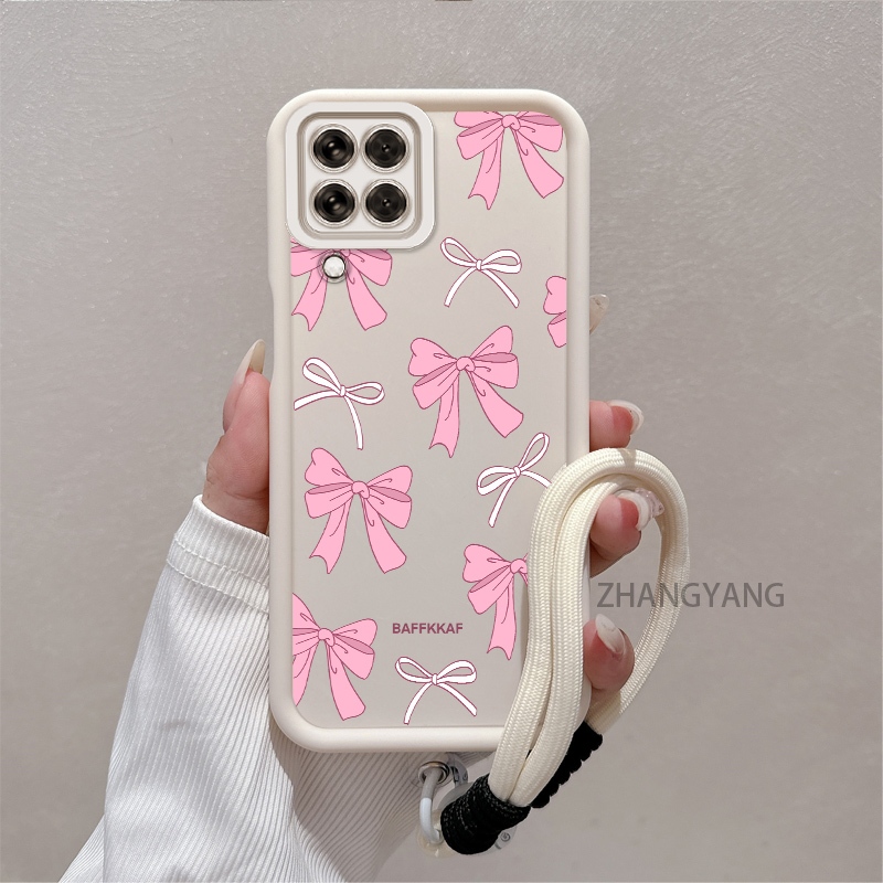 Ốp Lưng Cho Samsung A12 A22 4G A22 5G M12 M22 M32 Silicone TPU Chống Rơi Vỏ Điện Thoại Thẩm Mỹ Hoạt Hình Dễ Thương Họa Tiết Nơ Màu Hồng Trắng Thiết Kế Mới Cho Bé Gái