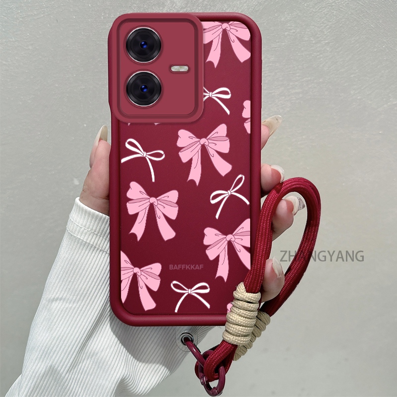 Ốp Lưng Dành Cho vivo Y22 Y22s Silicone TPU Chống Rơi Vỏ Điện Thoại Thẩm Mỹ Hoạt Hình Dễ Thương Họa Tiết Nơ Màu Hồng Trắng Thiết Kế Mới Cho Bé Gái