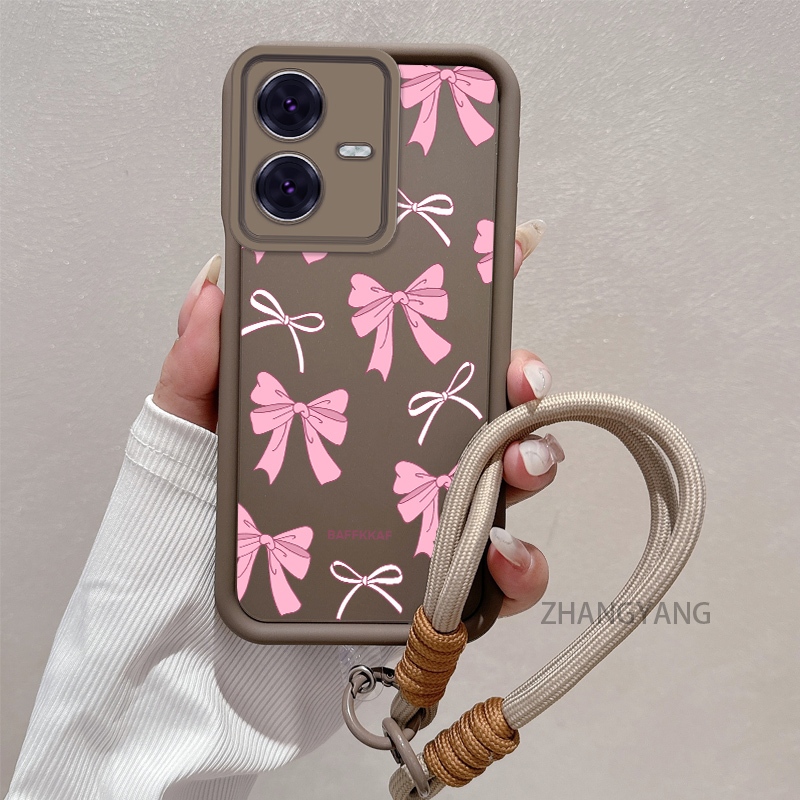 Ốp Lưng Dành Cho vivo Y22 Y22s Silicone TPU Chống Rơi Vỏ Điện Thoại Thẩm Mỹ Hoạt Hình Dễ Thương Họa Tiết Nơ Màu Hồng Trắng Thiết Kế Mới Cho Bé Gái