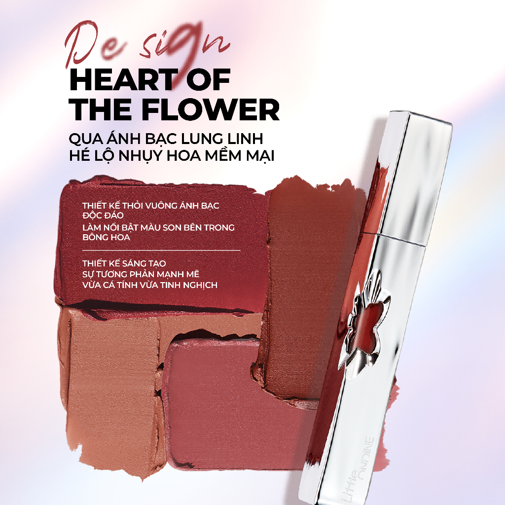 Little Ondine Son kem lì Flower Heart – Lên màu chuẩn, chất son mịn như nhung, nhẹ môi, lâu trôi 2.4g