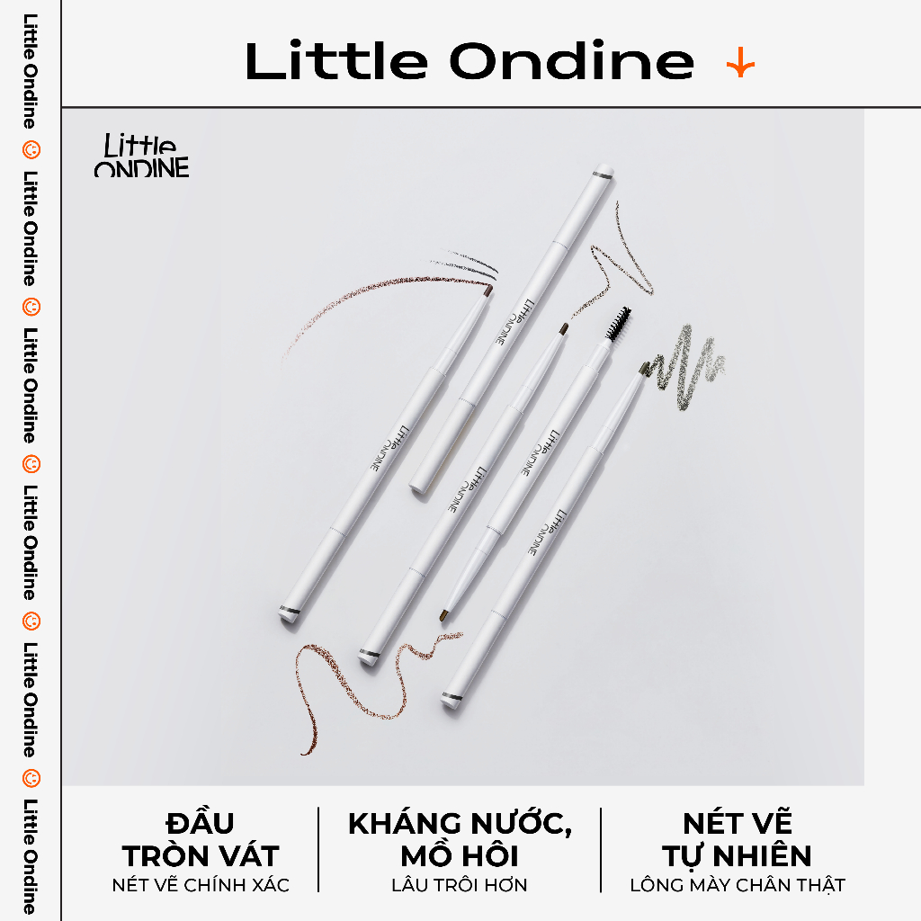 Little Ondine Chì kẻ mày 2 đầu siêu mảnh Dễ kẻ  không lem chống mồ hôi lâu trôi dễ lên màu 60mg*2