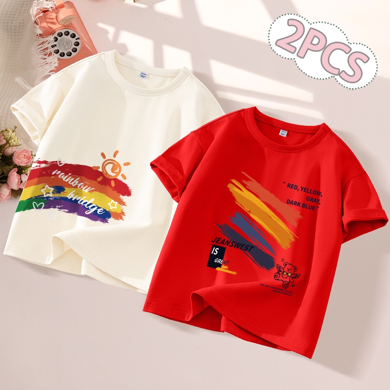 W.G.Q Áo thun bé trai , vải Cotton nguyên chất mềm mại thoải mái, thấm mồ hôi thoáng khí với Rainbo
