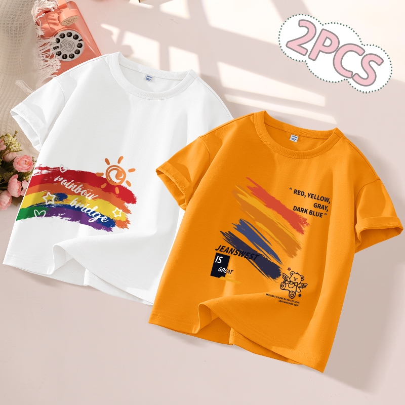W.G.Q Áo thun bé trai , vải Cotton nguyên chất mềm mại thoải mái, thấm mồ hôi thoáng khí với Rainbo