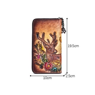 Ví dài in họa tiết cổ điển dành cho nữ bằng da thật Ly hợp da bò lớp đầu tiên