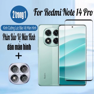 Kính cường lực bảo vệ màn hình 2 trong 1 cho Xiaomi Redmi Note 14 13 Pro Plus 4G 5G 9D Phim bảo vệ kính & Phim ống kính máy ảnh