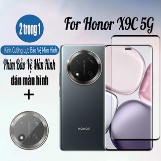 Kính cường lực bảo vệ màn hình Honor X9c 5G 2 trong 1 cho Honor X9b x9a X7b X8b 4G 9D Kính bảo vệ phim và ống kính máy ảnh