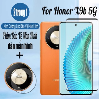 Kính cường lực bảo vệ màn hình Honor X9b 5G 2 trong 1 cho Honor X9a X7b X8b X5 X6a Plus 4G 9D Kính bảo vệ phim có ống kính máy ảnh