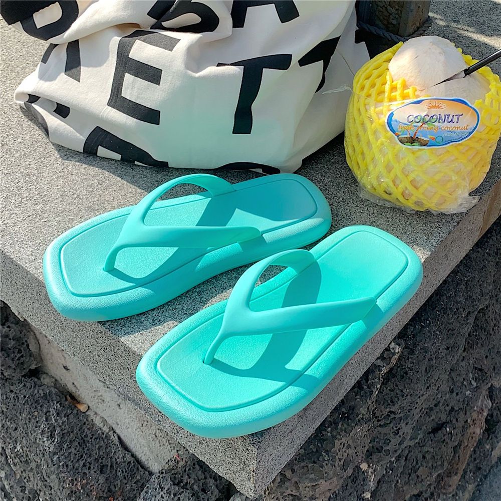 XIXITIAO Flip-Flops Màu Trơn Nữ Mùa Hè Phong Cách Mới Sinh Viên Mặc Ngoài Trời Đế Mềm Đi Biển