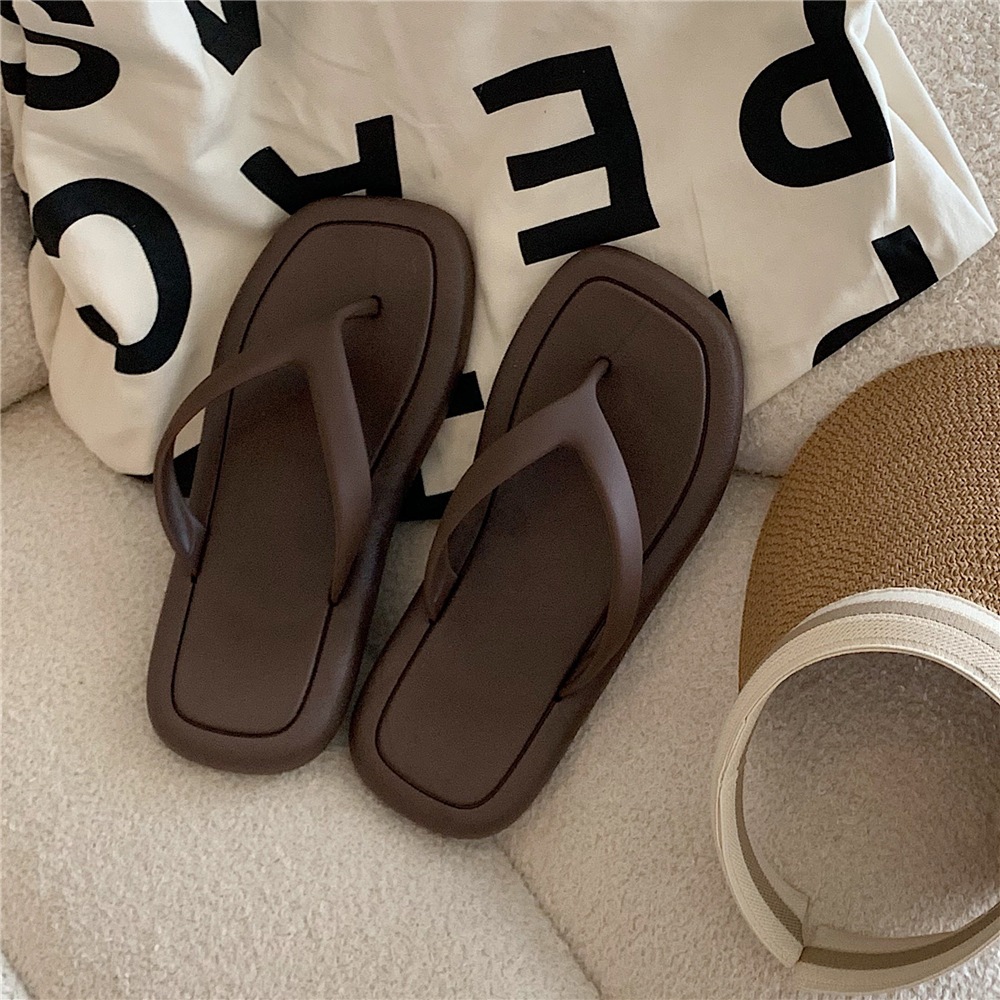 XIXITIAO Flip-Flops Màu Trơn Nữ Mùa Hè Phong Cách Mới Sinh Viên Mặc Ngoài Trời Đế Mềm Đi Biển