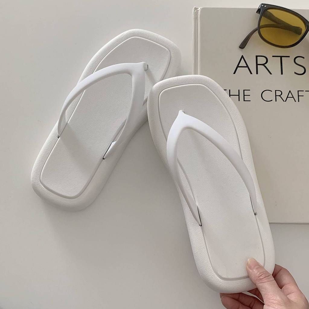 XIXITIAO Flip-Flops Màu Trơn Nữ Mùa Hè Phong Cách Mới Sinh Viên Mặc Ngoài Trời Đế Mềm Đi Biển