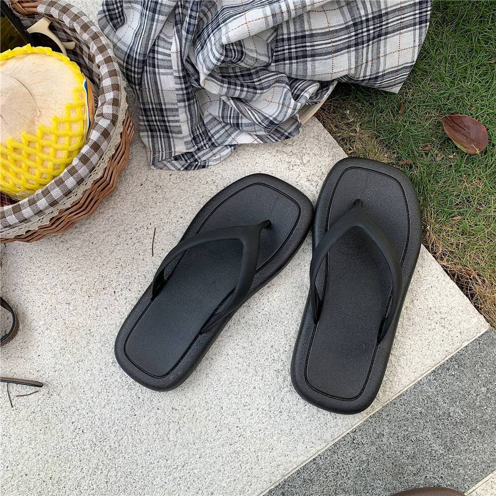 XIXITIAO Flip-Flops Màu Trơn Nữ Mùa Hè Phong Cách Mới Sinh Viên Mặc Ngoài Trời Đế Mềm Đi Biển