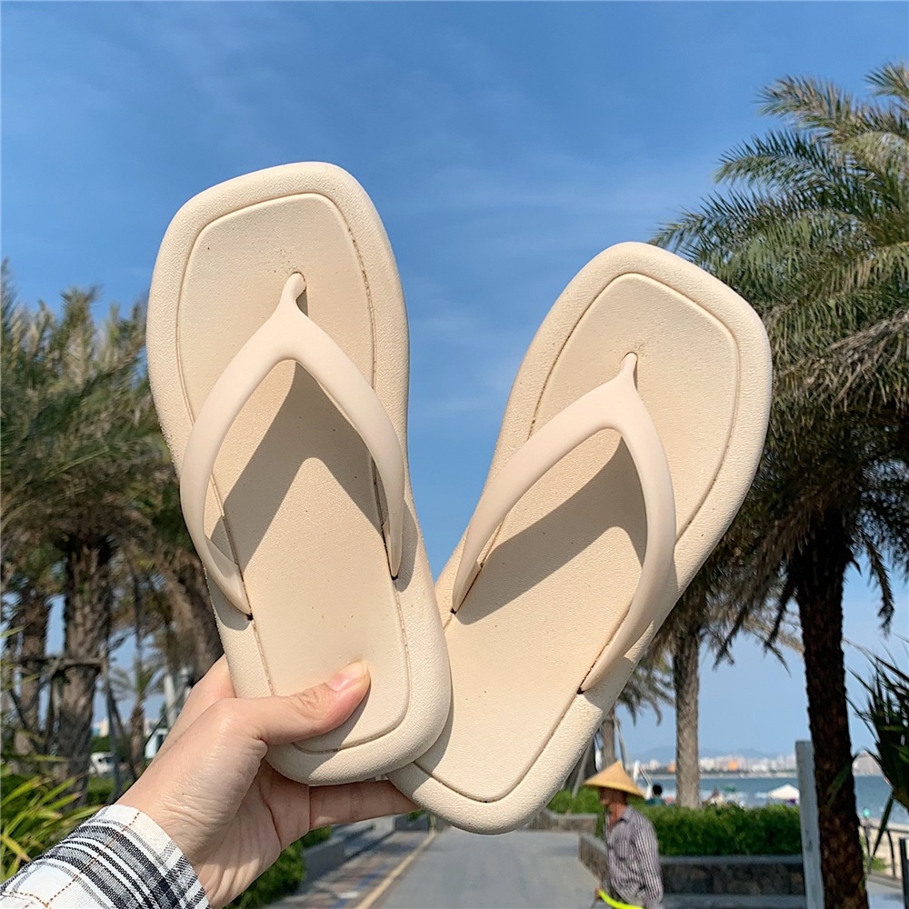 XIXITIAO Flip-Flops Màu Trơn Nữ Mùa Hè Phong Cách Mới Sinh Viên Mặc Ngoài Trời Đế Mềm Đi Biển