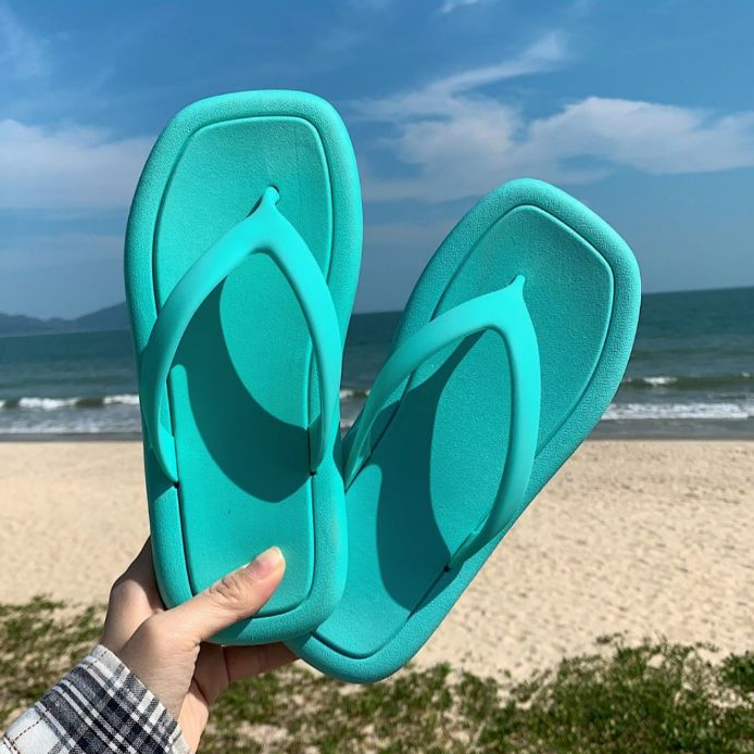 XIXITIAO Flip-Flops Màu Trơn Nữ Mùa Hè Phong Cách Mới Sinh Viên Mặc Ngoài Trời Đế Mềm Đi Biển