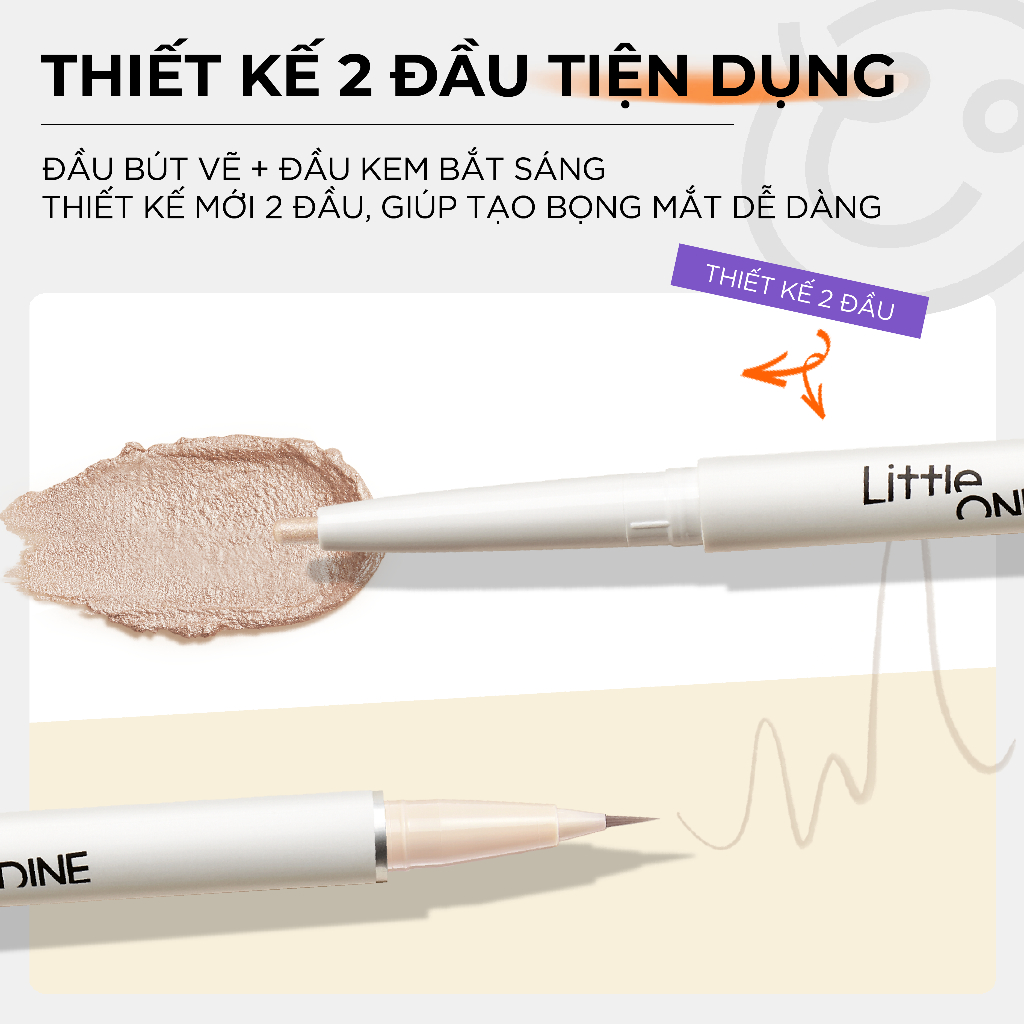 Little Ondine Bút tạo bọng mắt 2 đầu  Kèm nhũ bắt sáng hỗ trợ kẻ viền mắt dưới và tạo bọng mắt tự nhiên 350mg+200mg