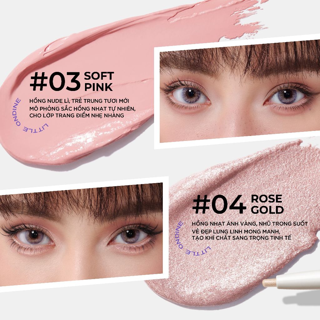 Little Ondine Bút tạo bọng mắt 2 đầu  Kèm nhũ bắt sáng hỗ trợ kẻ viền mắt dưới và tạo bọng mắt tự nhiên 350mg+200mg