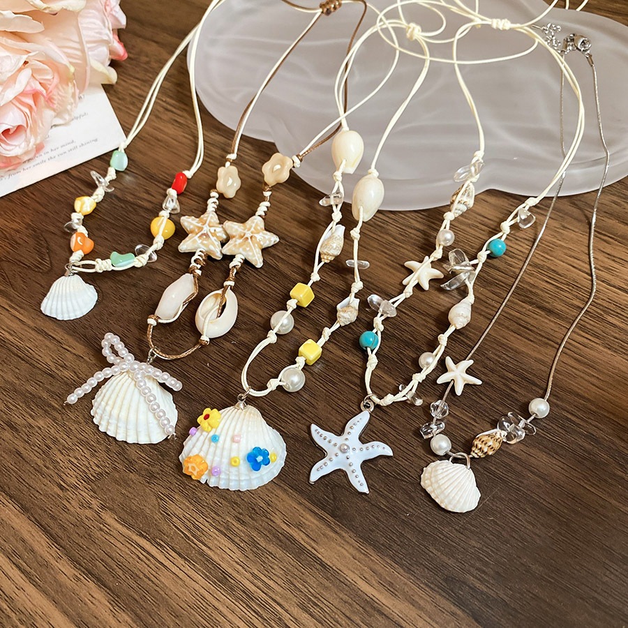 Dây sáp, sao biển, vòng cổ vỏ ngọc trai, dây chuyền xương đòn kiểu khu nghỉ mát bên bờ biển, vòng cổ tươi mát mùa hè, ngọt ngào và cao cấp dành cho nữ