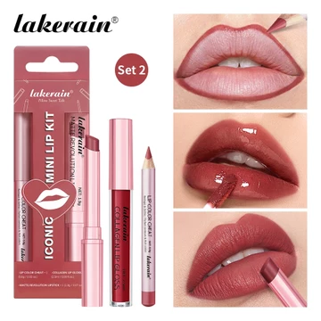 Lakerain 3 Trong 1 Silky Smooth Lipliner Lipgloss Và Son Môi Bộ Với Màu Sắc Cao Son Môi Nhung Dưỡng Ẩm Son Bóng Và Kem Son Lót Môi