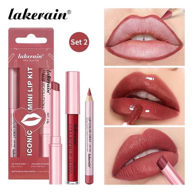 Lakerain 3 Trong 1 Silky Smooth Lipliner Lipgloss Và Son Môi Bộ Với Màu Sắc Cao Son Môi Nhung Dưỡng Ẩm Son Bóng Và Kem Son Lót Môi