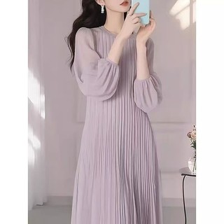 Hàn Quốc Sty Le Nữ Puff Dài Tay Voan Xếp Ly Xoay Maxi Đầm Dự Tiệc Dài Hàng Sẵn Có