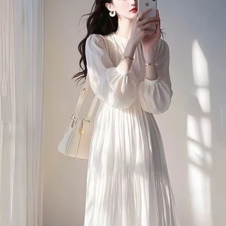 Hàn Quốc Sty Le Nữ Puff Dài Tay Voan Xếp Ly Xoay Maxi Đầm Dự Tiệc Dài Hàng Sẵn Có