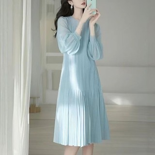Hàn Quốc Sty Le Nữ Puff Dài Tay Voan Xếp Ly Xoay Maxi Đầm Dự Tiệc Dài Hàng Sẵn Có