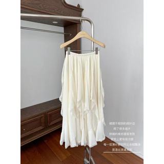 Phong Cách Hàn Quốc Nữ Voan Co Giãn Eo Không Đều Ren Xếp Ly Váy Dài Midi Đầm