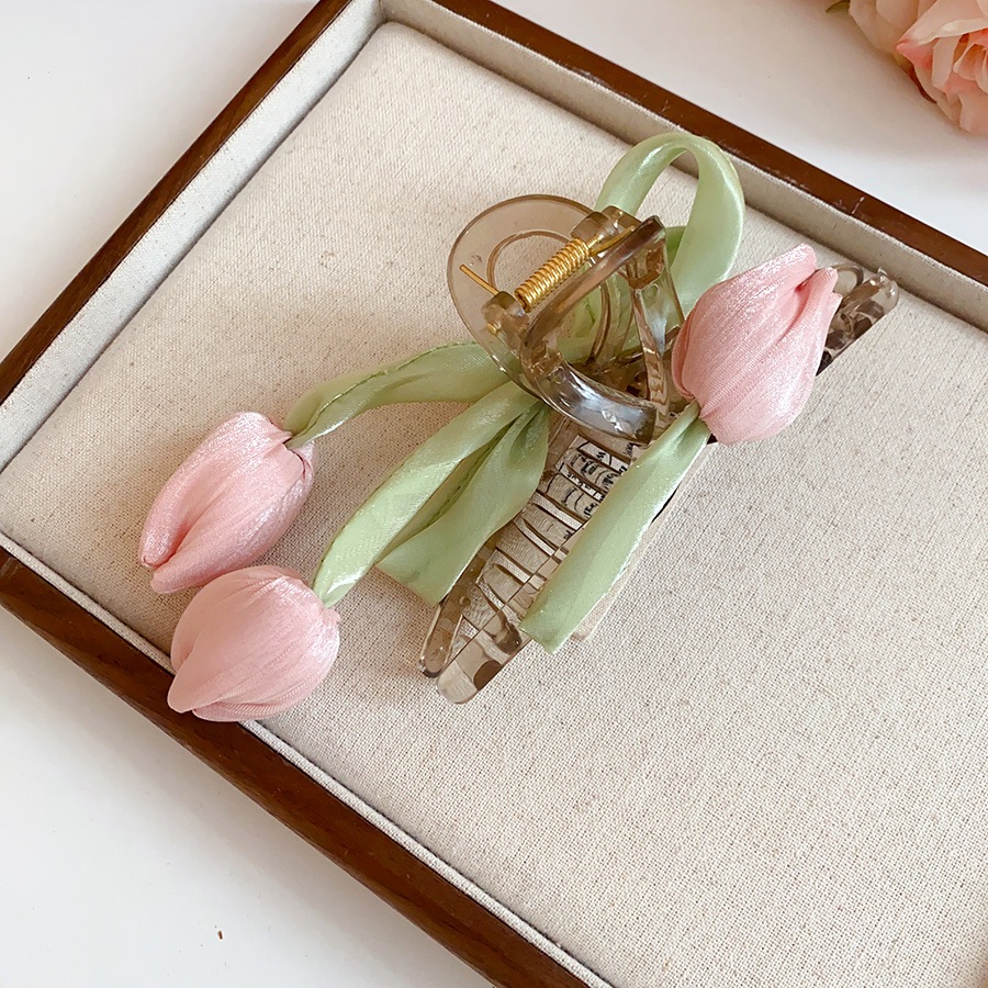 Vải lưới acrylic nơ hoa tulip kẹp tóc Hàn Quốc kẹp ngọt ngào thời trang phụ kiện tóc nữ