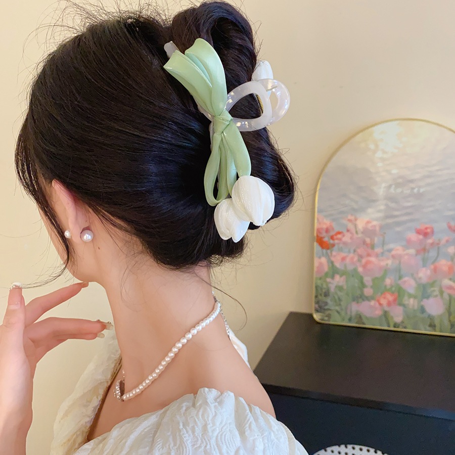 Vải lưới acrylic nơ hoa tulip kẹp tóc Hàn Quốc kẹp ngọt ngào thời trang phụ kiện tóc nữ