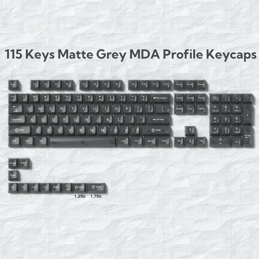 Womier Pure Matte Grey 115 Phím MDA Profile PC Keycaps Bộ cho Gateron Cherry MX Switch Bàn phím cơ | BigBuy360 - bigbuy360.vn