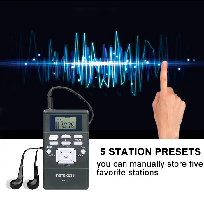 Ảnh Radio Retekess Pr13 Fm Mini Xách Tay Với Đồng Hồ Kỹ Thuật Số 24 Giờ 2