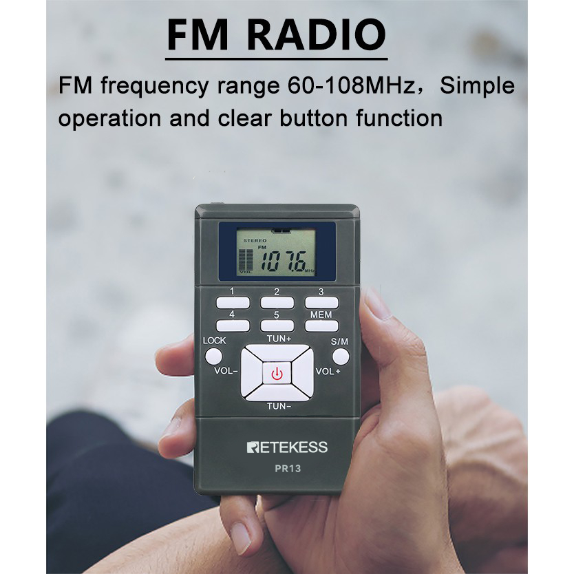 Ảnh Radio Retekess Pr13 Fm Mini Xách Tay Với Đồng Hồ Kỹ Thuật Số 24 Giờ 3