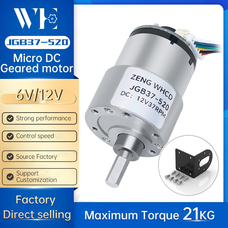 Motore DC Con Encoder JGB37-520 6V/12V – Riduttore In Metallo 20-1000RPM
