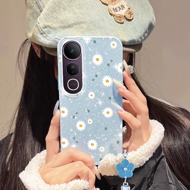 Ốp Điện Thoại YBD Cho Vivo V60 Lite Y200 Y300 V50 Lite V50E 5G V40 Lite Y31 Y21D Mỹ Lấp Lánh Kim Cương Nhật Bản Và Hàn Quốc Hoa Cúc INS