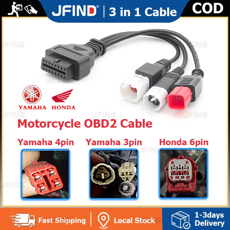 Dây Cáp Nối 3 Trong 1 obd2 6pin Cho honda yamaha y15 v2 y16 n-max x-max 3pin & 4pin Sang 16pin obd 2