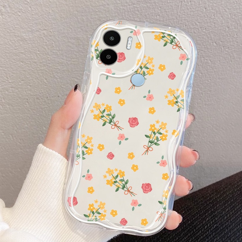 Vỏ YBD INS Style Cho Redmi A1 A2 Plus A1 + A2 + 2022 Xiaomi POCO C50 C51 Full Màn Hình Vỏ Sóng Hoa Đỏ Và Vàng