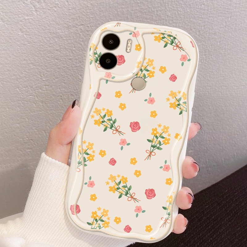 Vỏ YBD INS Style Cho Redmi A1 A2 Plus A1 + A2 + 2022 Xiaomi POCO C50 C51 Full Màn Hình Vỏ Sóng Hoa Đỏ Và Vàng