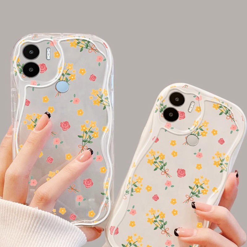 Vỏ YBD INS Style Cho Redmi A1 A2 Plus A1 + A2 + 2022 Xiaomi POCO C50 C51 Full Màn Hình Vỏ Sóng Hoa Đỏ Và Vàng