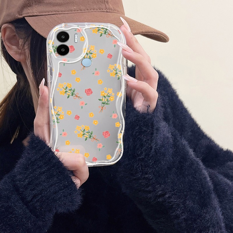Vỏ YBD INS Style Cho Redmi A1 A2 Plus A1 + A2 + 2022 Xiaomi POCO C50 C51 Full Màn Hình Vỏ Sóng Hoa Đỏ Và Vàng