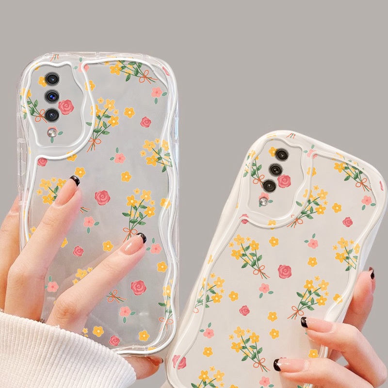 Vỏ YBD INS Style Cho Samsung Galaxy A50S A50 A30S A30 A20S A20 A10S A10 M10 A11 M11 A02S A03S M02S F02S A025 A02 M02 A022 M022 Full Màn Hình Vỏ Sóng Hoa Đỏ Và Vàng