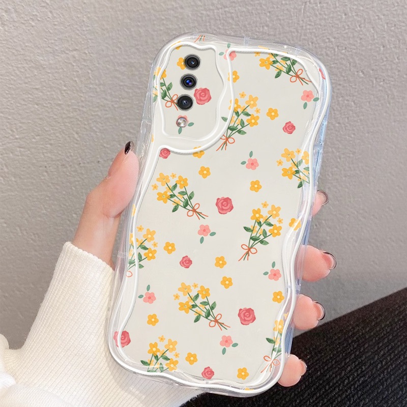 Vỏ YBD INS Style Cho Samsung Galaxy A50S A50 A30S A30 A20S A20 A10S A10 M10 A11 M11 A02S A03S M02S F02S A025 A02 M02 A022 M022 Full Màn Hình Vỏ Sóng Hoa Đỏ Và Vàng