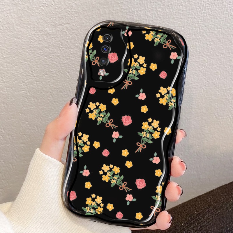 Vỏ YBD INS Style Cho Samsung Galaxy A50S A50 A30S A30 A20S A20 A10S A10 M10 A11 M11 A02S A03S M02S F02S A025 A02 M02 A022 M022 Full Màn Hình Vỏ Sóng Hoa Đỏ Và Vàng