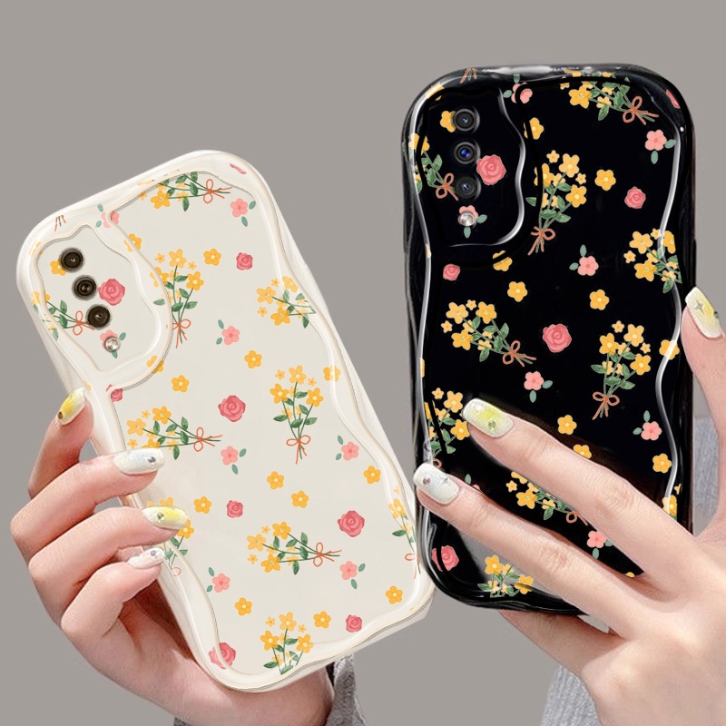 Vỏ YBD INS Style Cho Samsung Galaxy A50S A50 A30S A30 A20S A20 A10S A10 M10 A11 M11 A02S A03S M02S F02S A025 A02 M02 A022 M022 Full Màn Hình Vỏ Sóng Hoa Đỏ Và Vàng