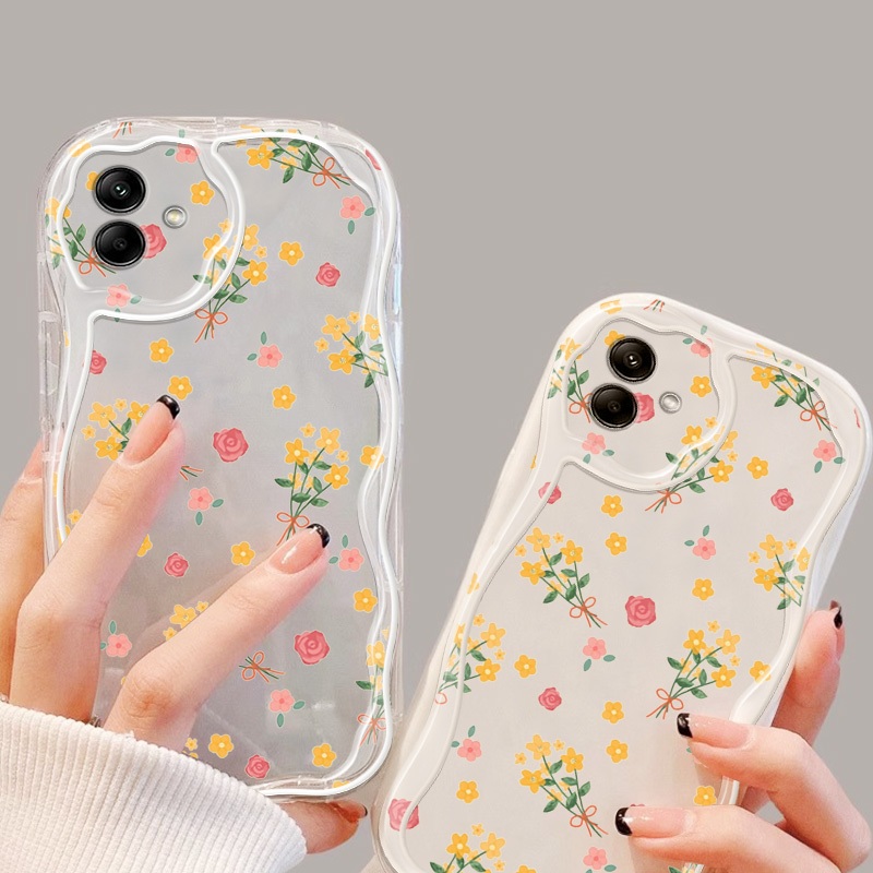 Vỏ YBD INS Style Cho Samsung Galaxy A06 5G M06 F06 A06 4G A03 A04 A05 A04E F04 M04 F05 M05 5G A03 Core A04 Core A032F Full Màn Hình Vỏ Sóng Hoa Đỏ Và Vàng
