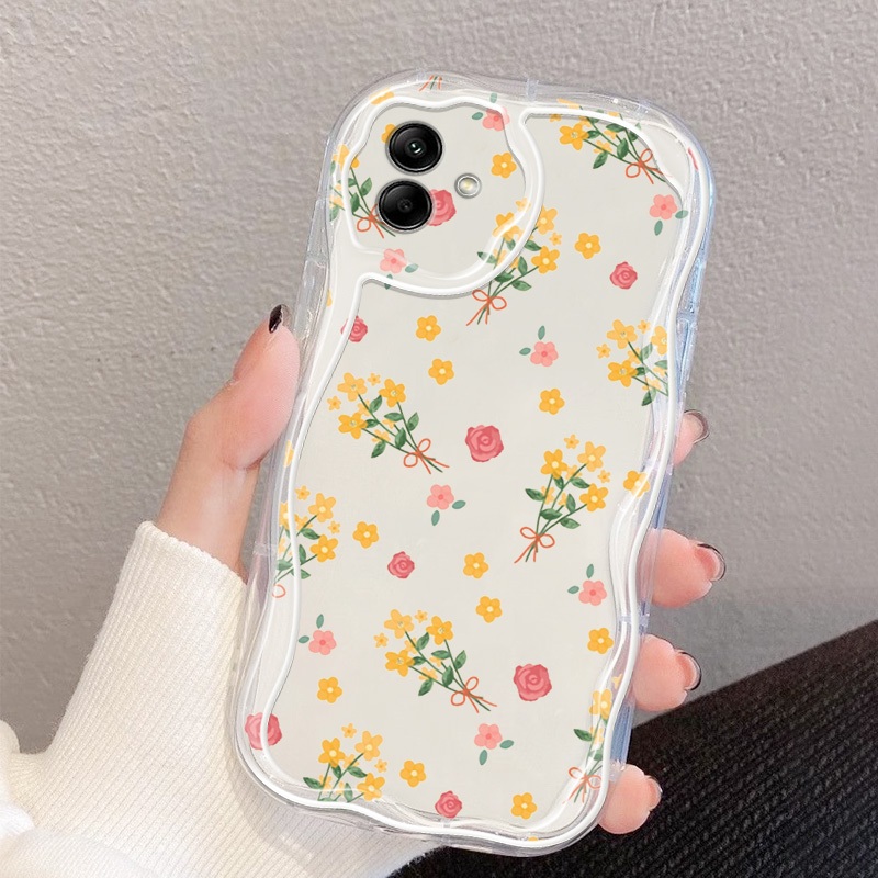 Vỏ YBD INS Style Cho Samsung Galaxy A06 5G M06 F06 A06 4G A03 A04 A05 A04E F04 M04 F05 M05 5G A03 Core A04 Core A032F Full Màn Hình Vỏ Sóng Hoa Đỏ Và Vàng