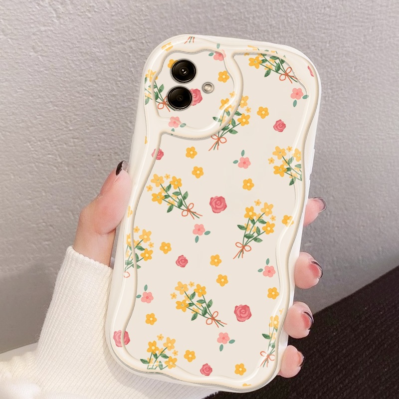 Vỏ YBD INS Style Cho Samsung Galaxy A06 5G M06 F06 A06 4G A03 A04 A05 A04E F04 M04 F05 M05 5G A03 Core A04 Core A032F Full Màn Hình Vỏ Sóng Hoa Đỏ Và Vàng