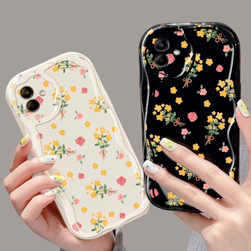 Vỏ YBD INS Style Cho Samsung Galaxy A06 5G M06 F06 A06 4G A03 A04 A05 A04E F04 M04 F05 M05 5G A03 Core A04 Core A032F Full Màn Hình Vỏ Sóng Hoa Đỏ Và Vàng