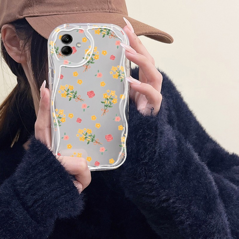 Vỏ YBD INS Style Cho Samsung Galaxy A06 5G M06 F06 A06 4G A03 A04 A05 A04E F04 M04 F05 M05 5G A03 Core A04 Core A032F Full Màn Hình Vỏ Sóng Hoa Đỏ Và Vàng