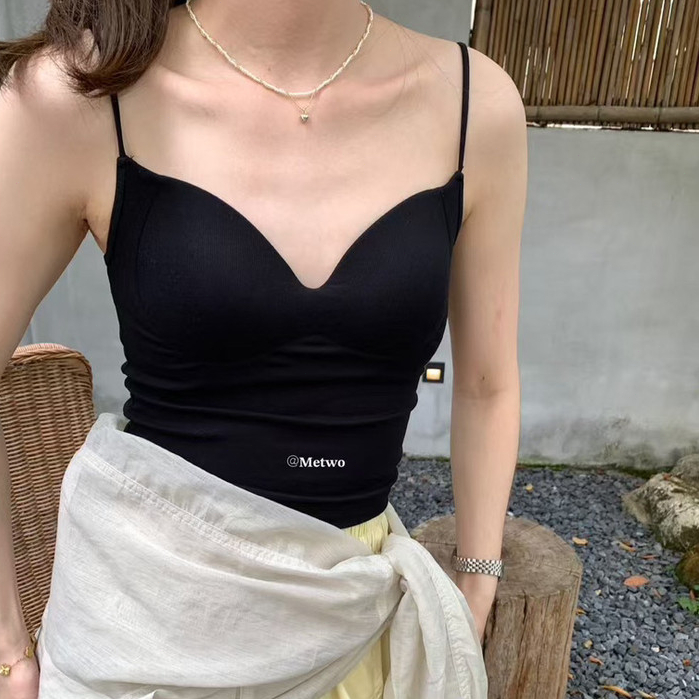 Ôm Hơn Nhìn Tròn Cổ Chữ U Đẹp Lưng Tích Hợp Đồ Lót Cốc Cao Su Ôm Hơn Nhìn Camisole
